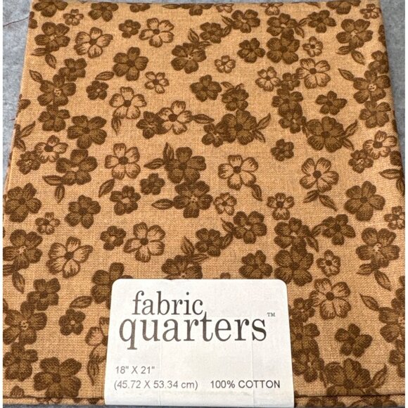 Brown Floral Cotton Fabric Quarter 18" x 21" for Sewing Crafts Quilting By Fabri - Picture 1 of 5